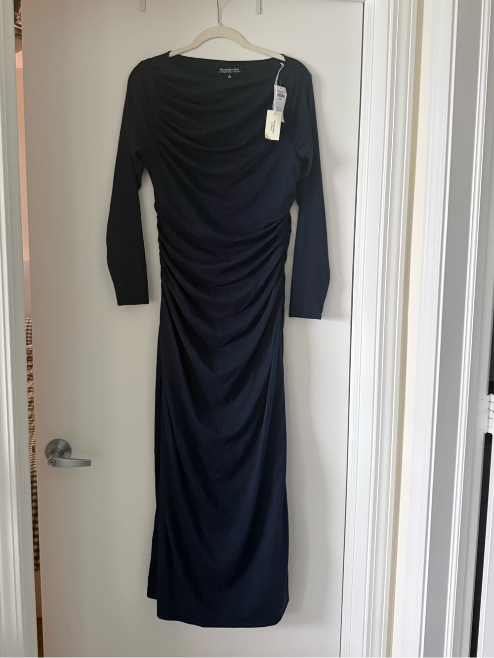 Abercrombie Navy Long Sleeve Ruched Maxi Dress
